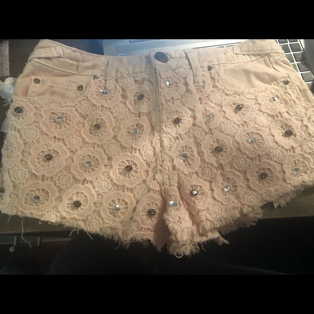 Ladies/girls shorts with w/lace and jewel overlay